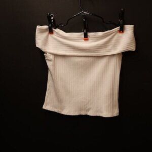 -Madewell NWT Womens Ribbed Off-the-Shoulder Top in Pristine White Size L